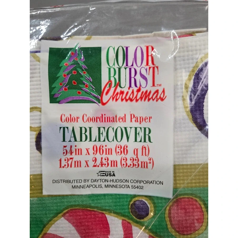 Vintage 90's Christmas 54x96 Paper Tablecover Candy Cane Holiday Decor NOS Kitch